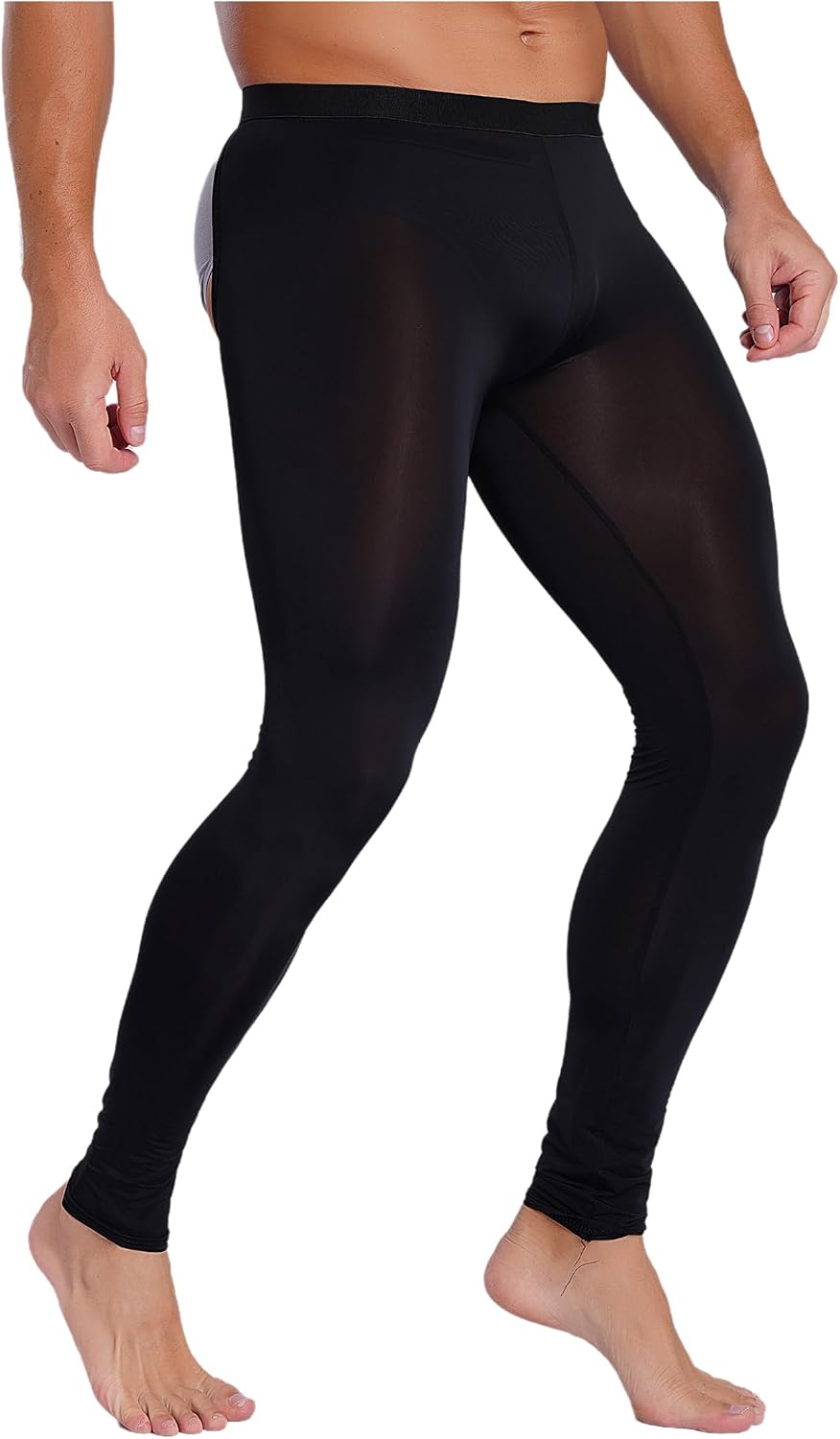 Linjinx Men's Tights Hollow Out Long Pants Open Butt Dance Party Leggings Low Rise Sissy Trousers