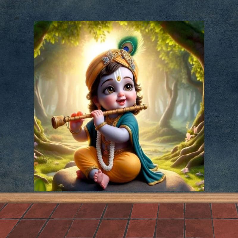 Image of British Terminal Cute little Bal Gopal Baby God Krishna| Kanha Ji | Laddu Lord Makhan Chor Painting Religious Poster for Pregnant Women for wall (matt thin vinyl,sticker,multicolor,unframed)| bj118