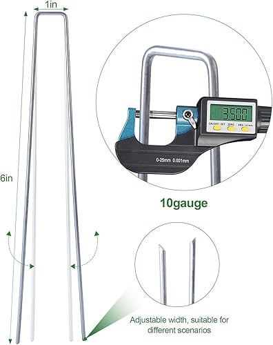 Miniatura 2 de Grapas galvanizadas de 8 pulgadas, paquete de 100 estacas de jardín de calibre 10, grapas de tierra para asegurar la barrera de tela de malezas,