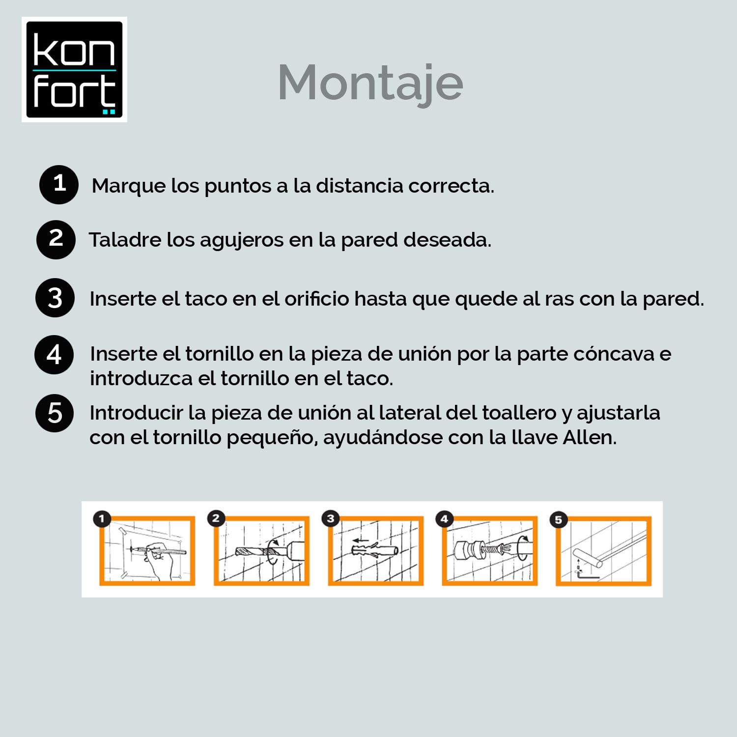 Kon-fort Home Toallero Baño 30cm. con Tornillos Acero Inoxidable AISI 304 Mate, Diseño Exclusivo.