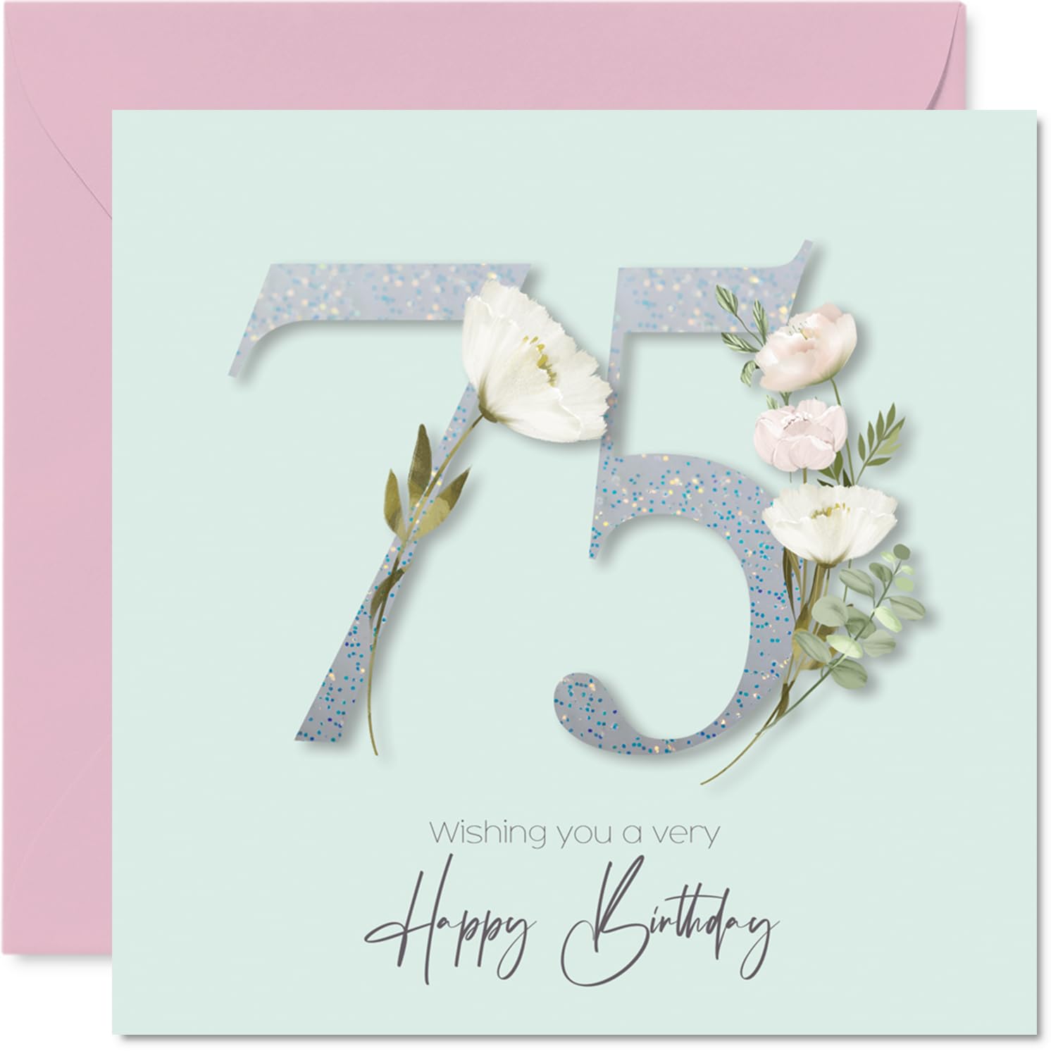 75th Birthday Cards for Women - Fancy Floral Flowers - Happy Birthday Card for 75 Year Old Woman Sister Nanny Granny Auntie, 145mm Bday Greeting Cards
