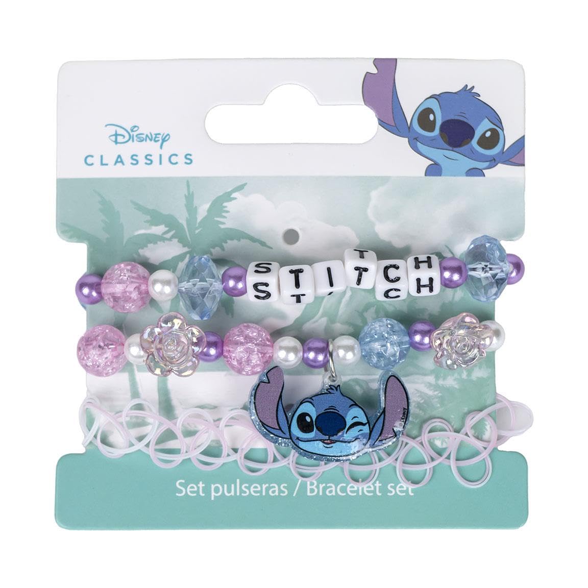 CERDÁ LIFE'S LITTLE MOMENTS Pack de 2 pulseras de Stitch - Multicolor - Elaboradas con Materiales Resistentes - Clip con la cara de Stitch - Producto Original Diseñado en España