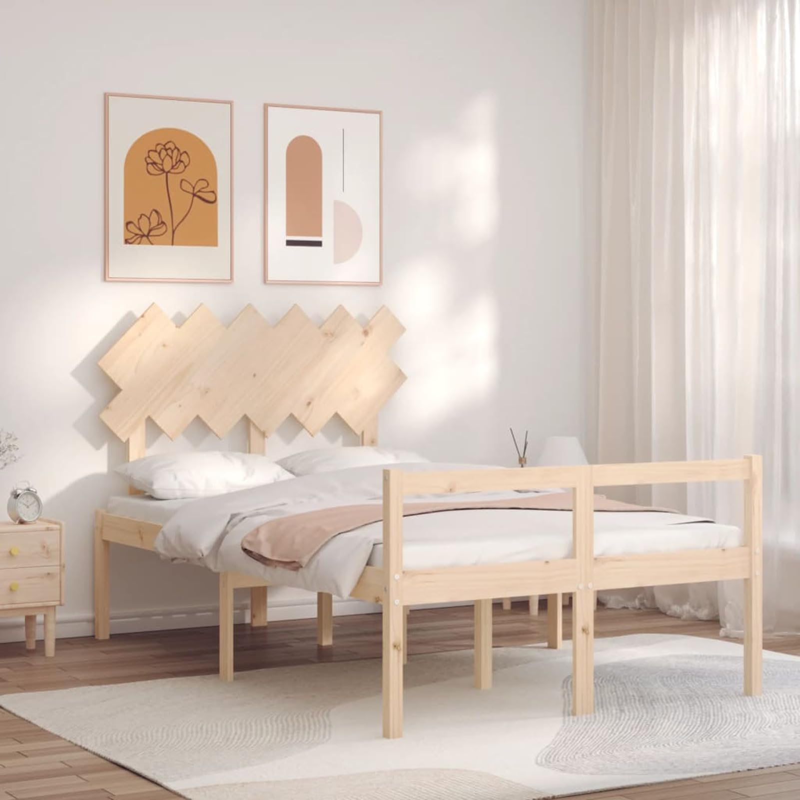 Homgoday Massives Kiefernholzbett 120x200cm mit Stauraum, Seniorengerecht, 45cm Bodenhöhe - Holzbett Model3195541