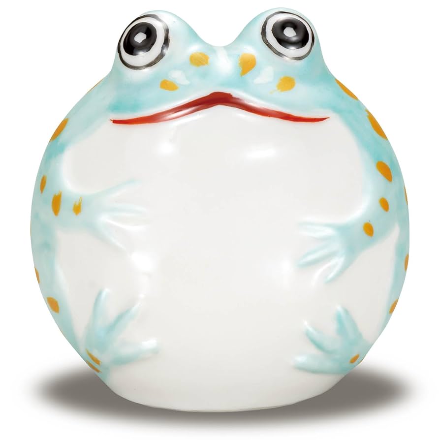 値下げ　九谷焼　カエル　福カエル　玉カエル　陶器　置物　昭和レトロ Amazon.co.jp: カエル 置物 九谷焼 福かえる うす青 陶器 縁起物