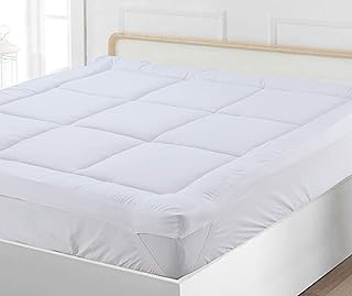 ZNR® 10cm Mattress Topper | Fluffy Hypoallergenic Hollowfiber | Best Mattress Topper | Elasticated Straps | Mattress Topper Kingsize Bed (150x200 cm)