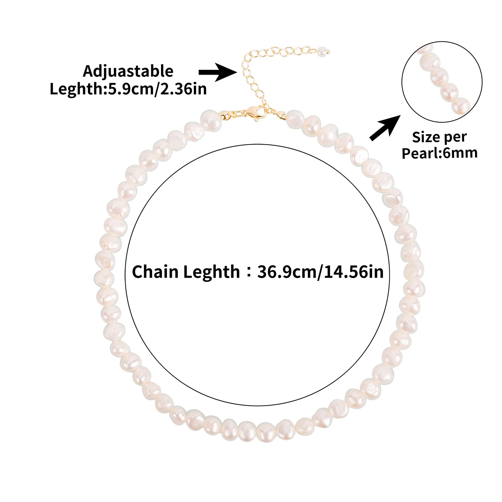 Süßwasserperlen-Halskette, echte Perlen Choker mit Liebe Anhänger, 6mm, handgefertigt, Barockstil