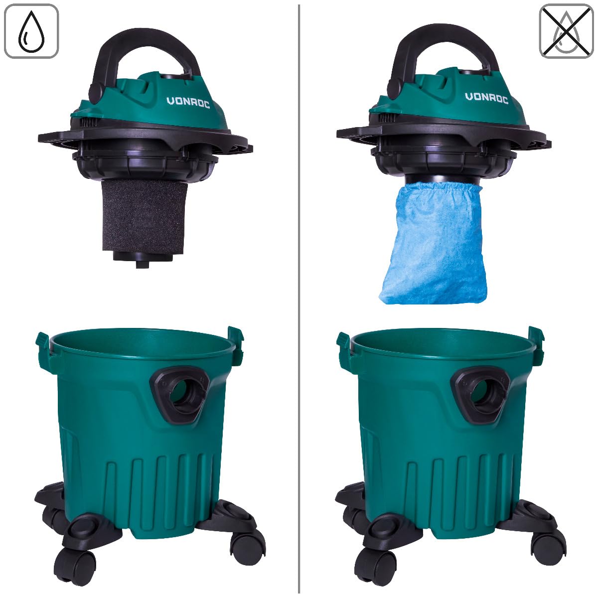 VONROC Aspirador Quitamanchas 3 en 1 - Limpieza de tejidos, aspiración seca/húmeda, soplado - Compacto, 1000 W, tanque 12L, accesorios incluidos, ideal para coches, escaleras y muebles