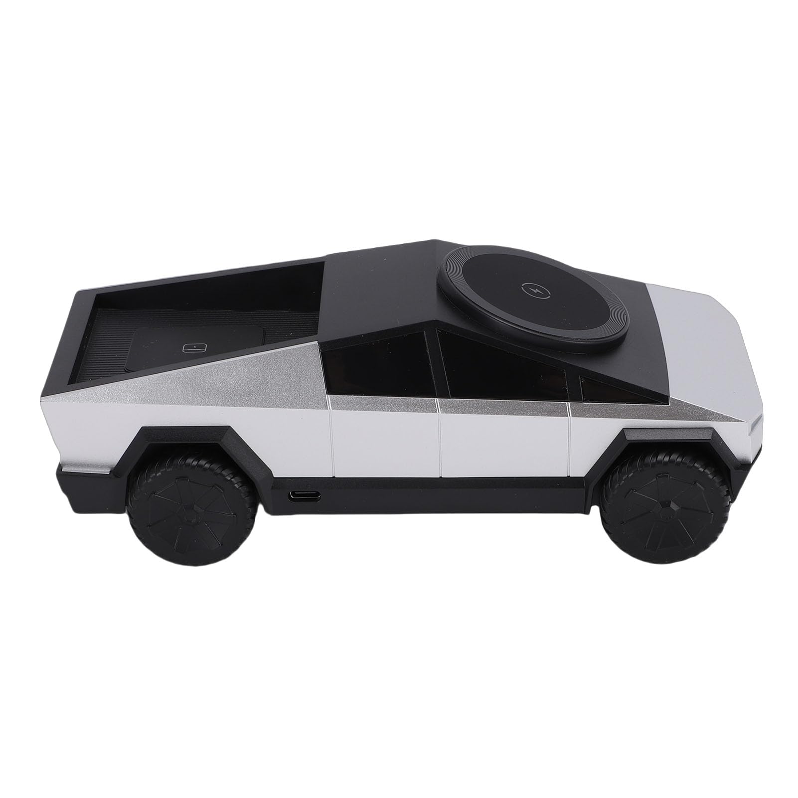 aqxreight Stazione di Ricarica Wireless 3 in 1, Caricabatterie Rotante per Modello di Auto in Scala 1:25 con Luce Ambientale per Auricolari per Orologio da Telefono (SILVER)