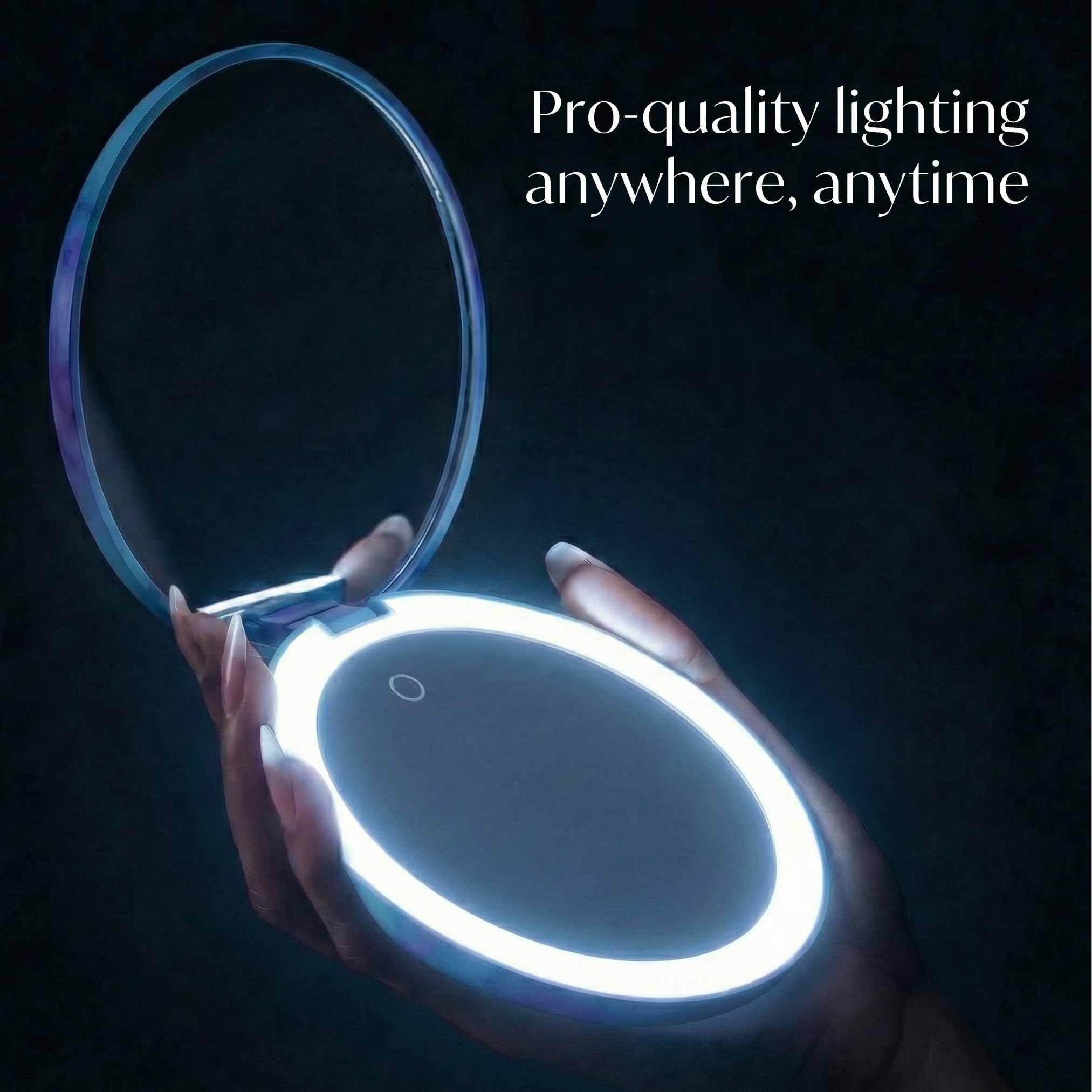 Fancii Taylor - Espejo de maquillaje de viaje con luz LED, recargable, aumento de 10x/1x y 3 ajustes de luz, espejo compacto y grande de 5 pulgadas de ancho para bolso y bolsos (laguna de lavanda)