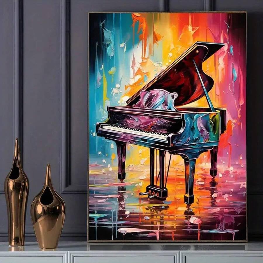 Décoration murale salon avec cette grande toile abstraite piano