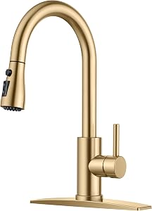 FORIOUS Kitchen Faucet with Pull Down Sprayer, Stainless Steel, Gold