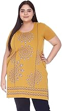In Love Women's Plus Size Longline T-Shirt with Ethnic Print, Side Slits Pockets