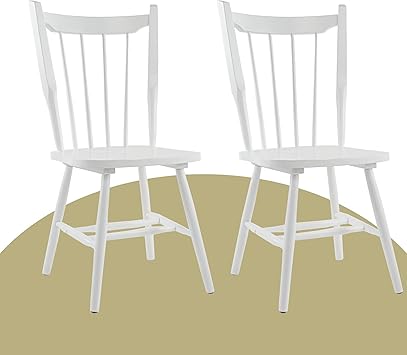 White Wooden Dining Chairs Set of 2, Windsor Dining Chairs with Spindle High Back & Solid Wood Legs, Farmhouse Vintage Kitchen Chair for Dining Room/Restaurant, Armless