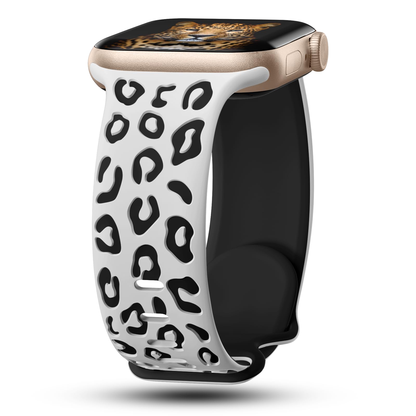 CreateGreat Engraved Leopard Bands Compatible with Apple Watch Band 40mm 41mm 38mm 42mm 44mm 45mm 46mm 49mm Women, Silicone Cheetah Designer Strap for
