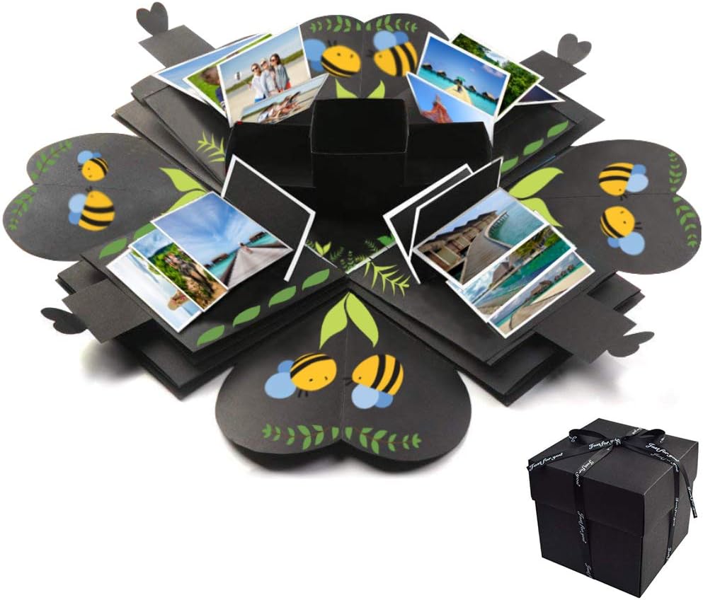 Explosion Gift Box,Handmade Scrapbook Folding DIY Explosion Box for Birthday Anniversary Valentine Wedding Gift (Black) by Korty