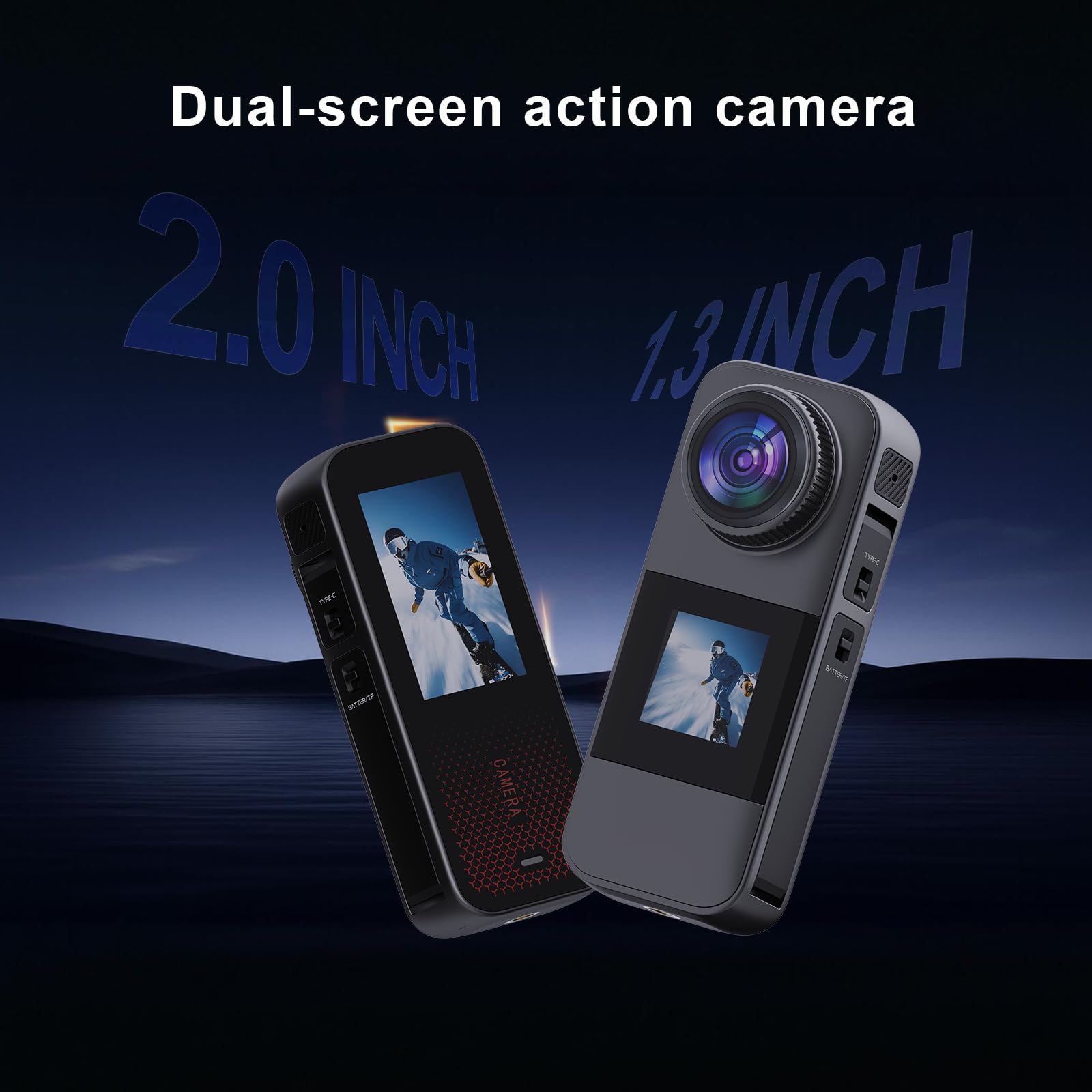 Nvgfelis Action Cam Con Doppio Schermo E 32GB – Telecamera Moto 1080P Con 2 Batterie 1350 MAh E Accessori – Impermeabile IP68