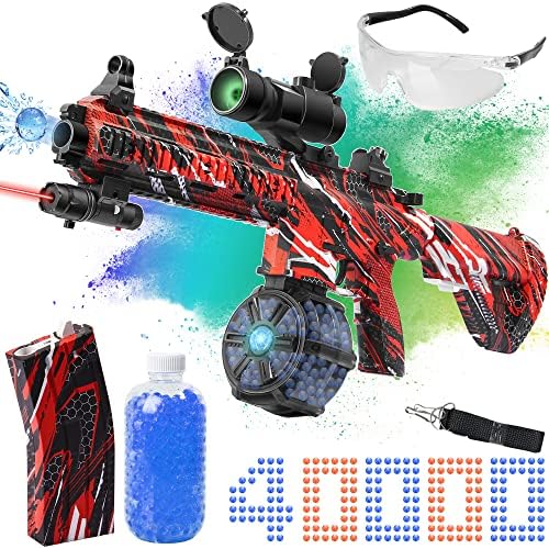 Large Gel Ball Blaster with Drum, M416 Manual & Automatic Dual Mode Gel Splatter Drum Blaster with 40000 Water Beads, for Outdoor Activities - Shooting Team Game, Ages 12+, Red