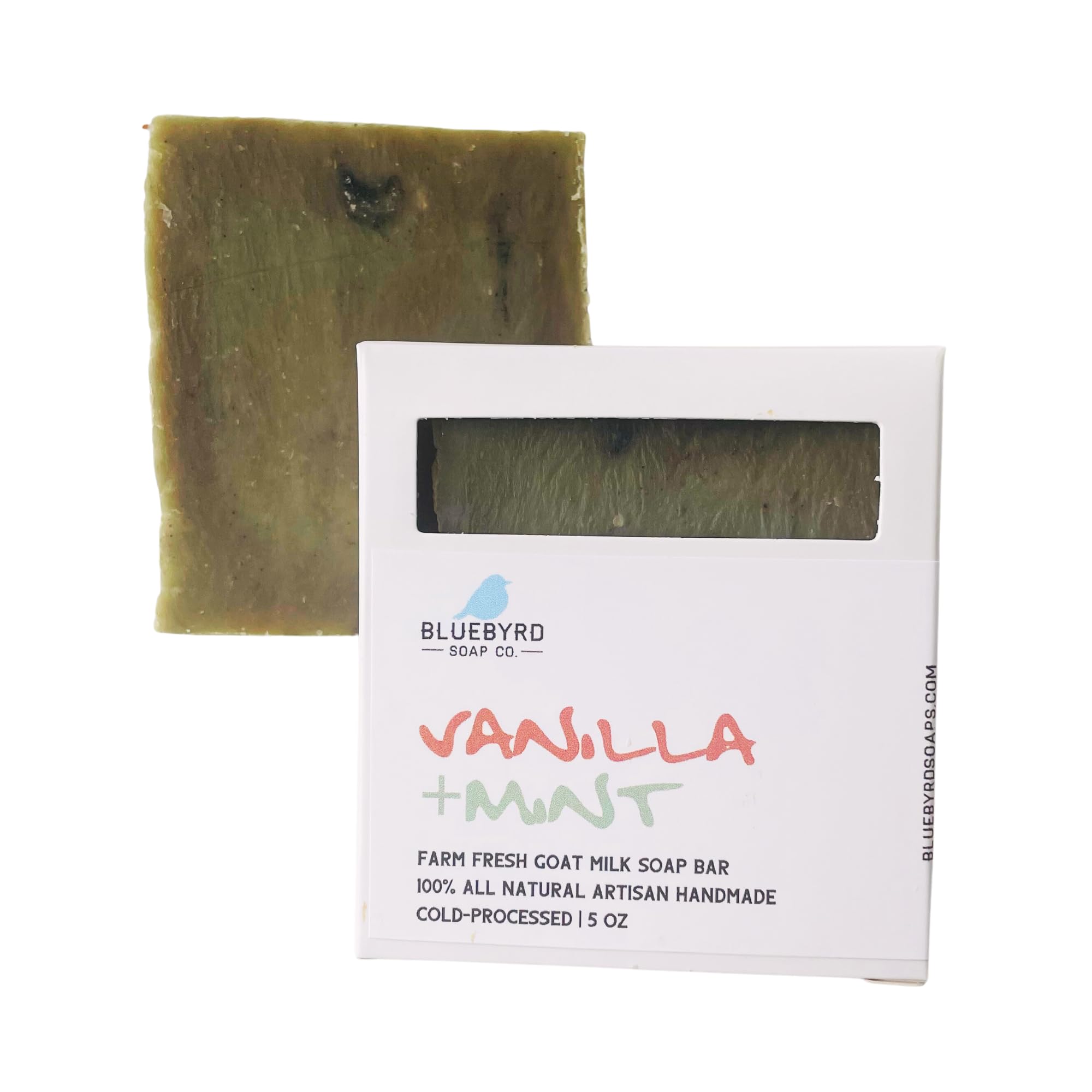 Bluebyrd Soap Vanilla Mint Natural Goat's Milk Soap Bar | Gentle Exfoliating Goatmilk Bar Soaps Made with Organic Ingredients | Coconut Oil & Shea Butter Vanilla Soap (Vanilla Mint)