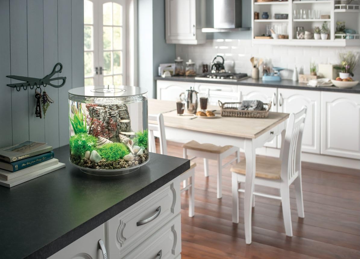 biOrb Tube 15 Acuario (Blanco, 15 litros), pecera Principiantes con Luces LED integradas, rápida y fácil de Instalar, Acuario de visión de 360 Grados con Sistema de filtración de 5 Pasos