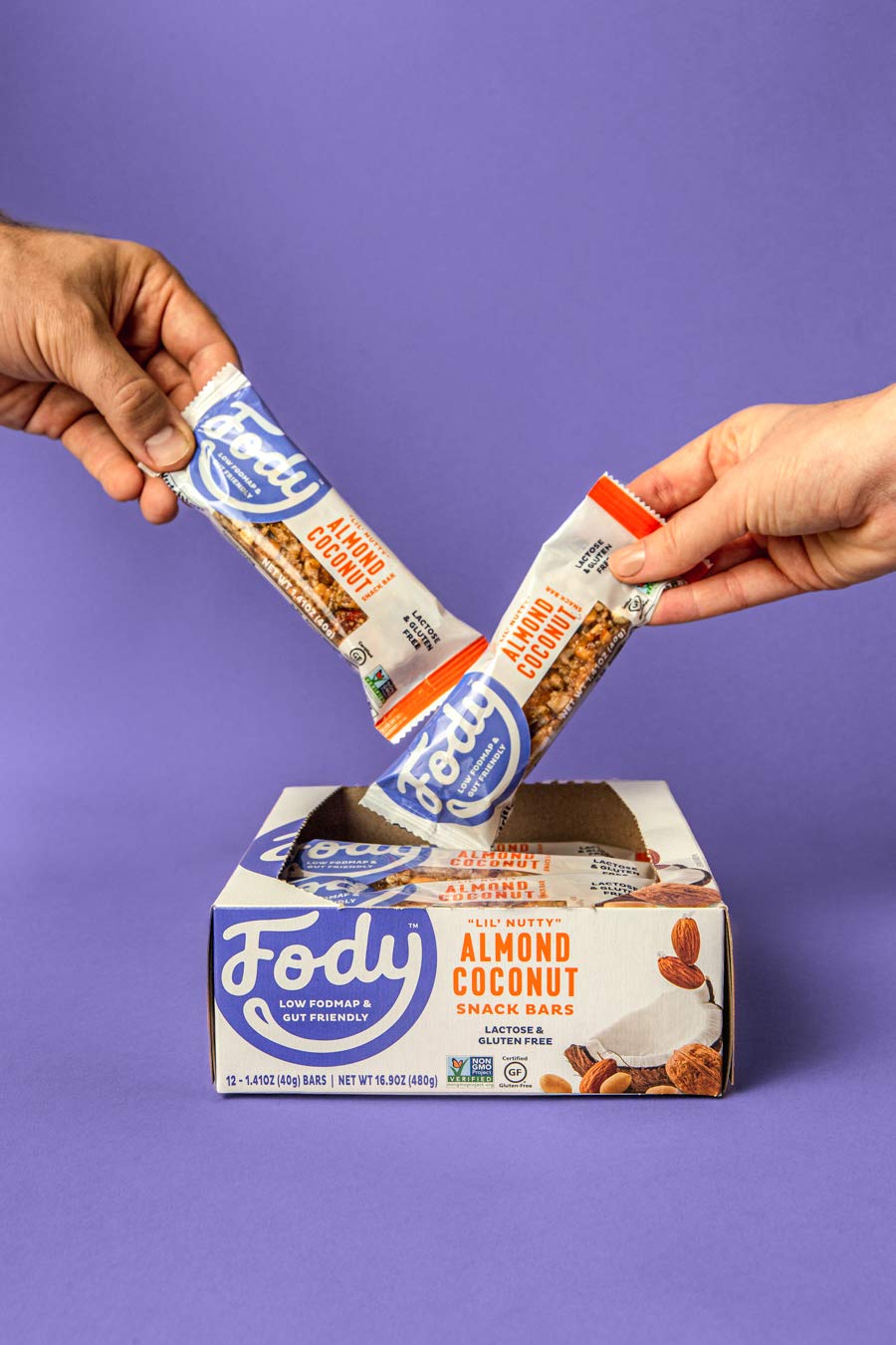 Fody Foods Snack Bars, Almond Coconut, 1.41 Oz (Pack of 12), 6g Protein, Low FODMAP, Gut & IBS Friendly, Vegan, Lactose Free, Non-GMO, Gluten Free