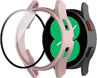 Capa Case Bumper Protetora com Película de Vidro Temperado Embutida Marca 123smart compativel com Galaxy Watch 4 e Watch 5 44mm SM-R870 R875 SM-R910 R915 - Rosa