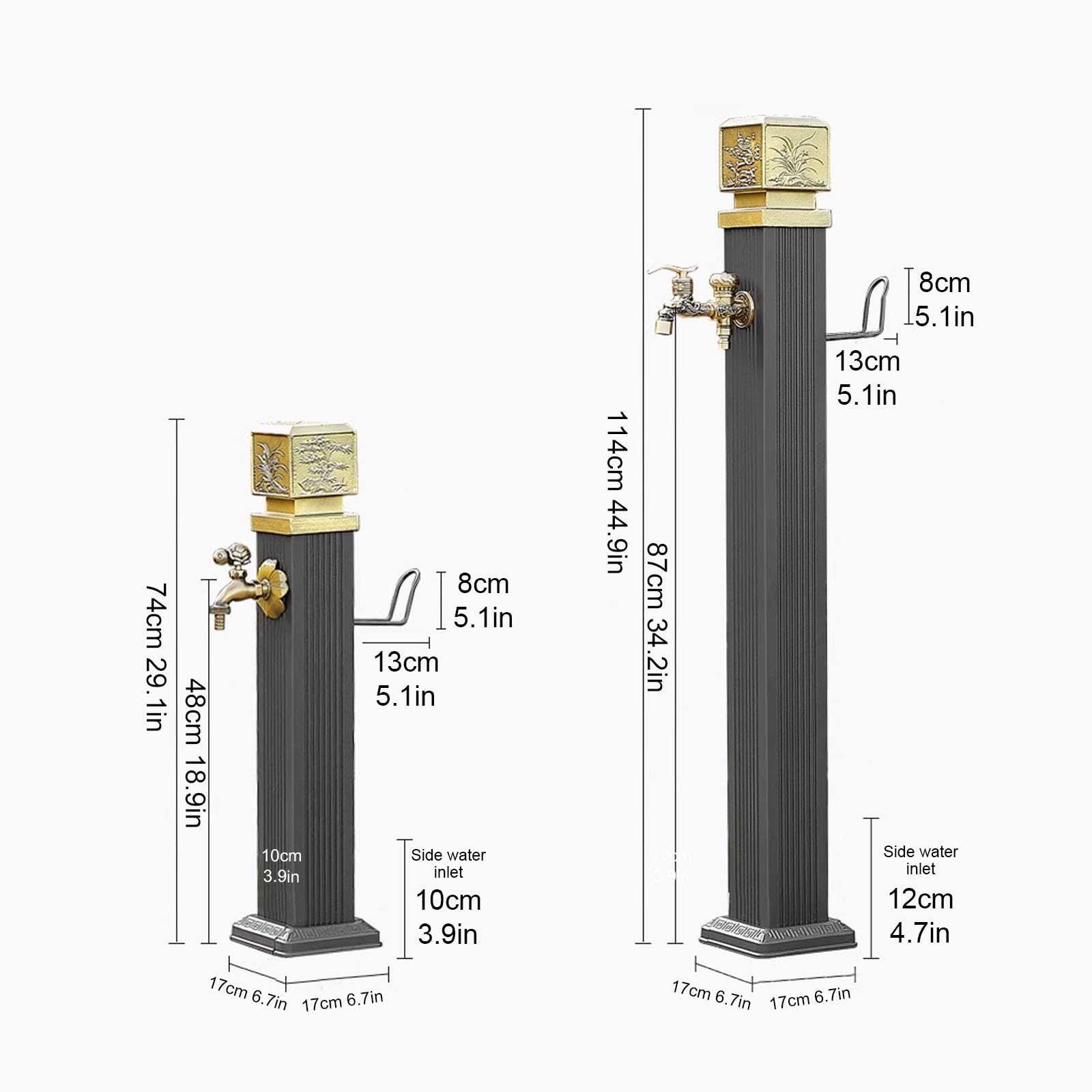 Columna de Agua de Jardín Independiente, Hidrante contra Incendios Resistente a Las Heladas, Grifo Exterior con Soporte para Manguera, para Riego y Riego(114cm/44.9in)