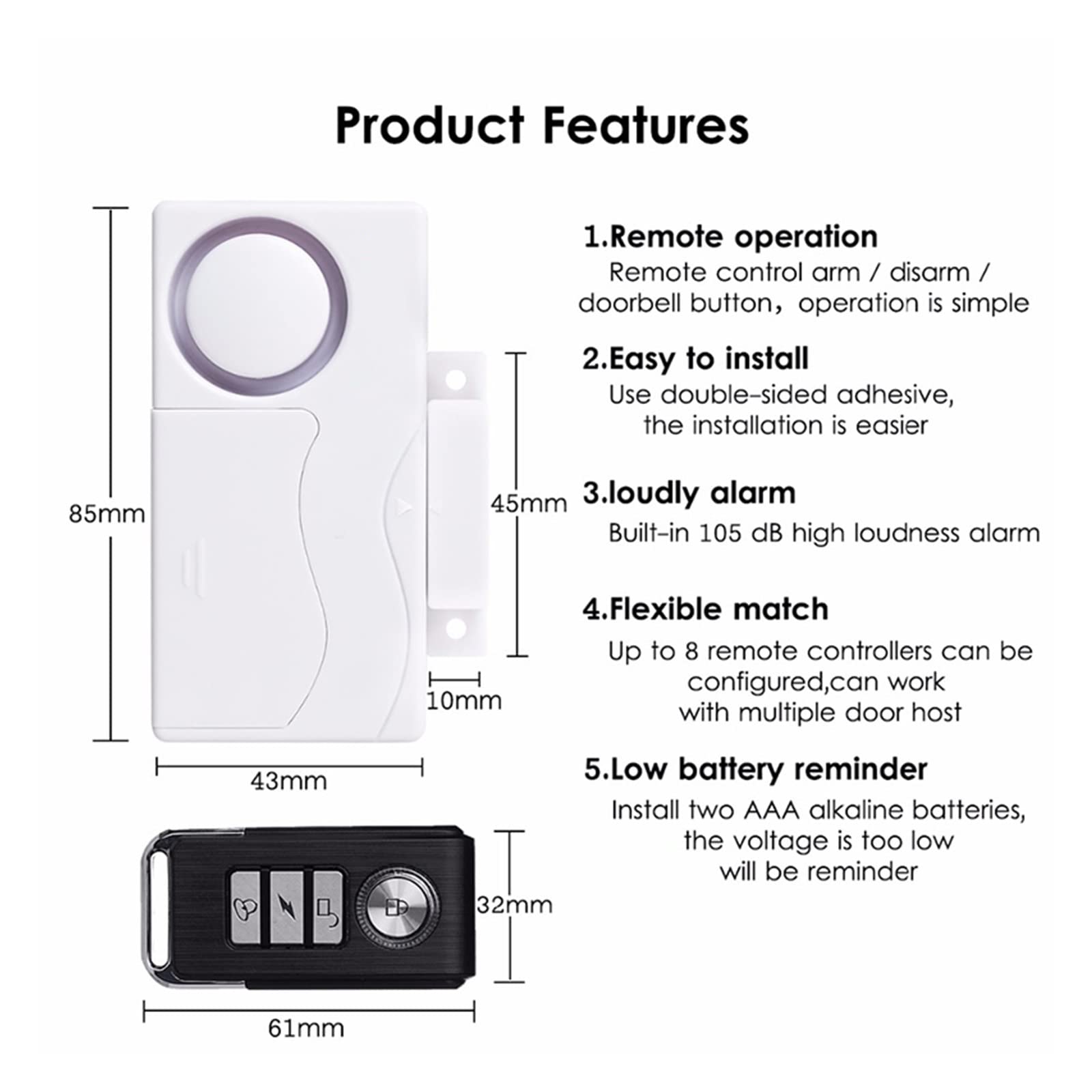 Puerta inalámbrica Ventana Abierta Cerrada ABS Control Remoto Sensor de Puerta Alarma Host de Alarma de Seguridad antirrobo Alerta de Alto decibelio for el hogar(D)