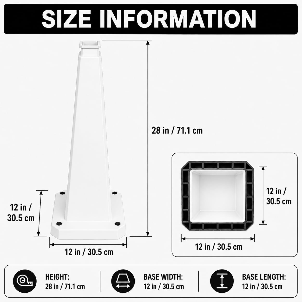 Cono de Seguridad, 71 cm, Cono de Señalización Pesado con Base Lestada, Alta Estabilidad para Parkings, Obras y Eventos, Sin Impresión (Blanco, 6unidades)
