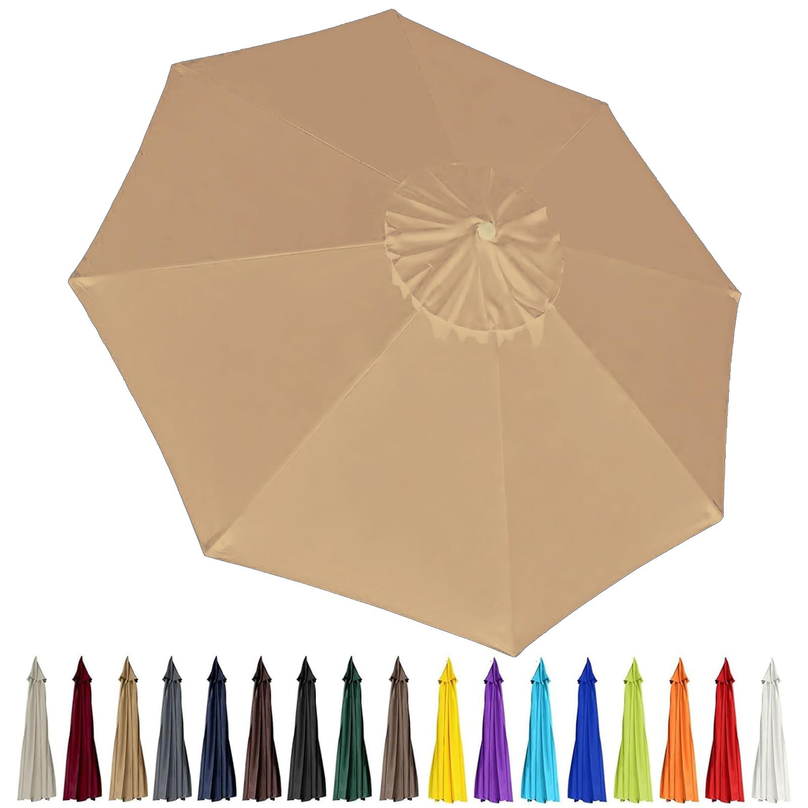 Universal Replacement Patio Umbrella Canopy for 10 Feet 8-Ribs Outdoor Round Market Umbrella - 300D UV Protective and Water Resistant Sun Shade Parasol Cover