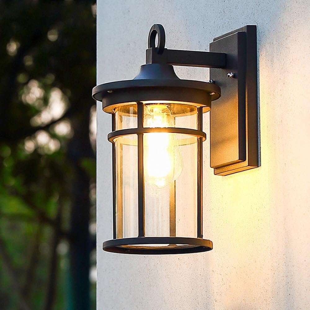 Outdoor Wall Lights Aluminum Outdoor Wall Light Black Lantern with Glass Shade Waterproof Porch Sconce for Courtyard Hallway Durable Porch(1 Pack)