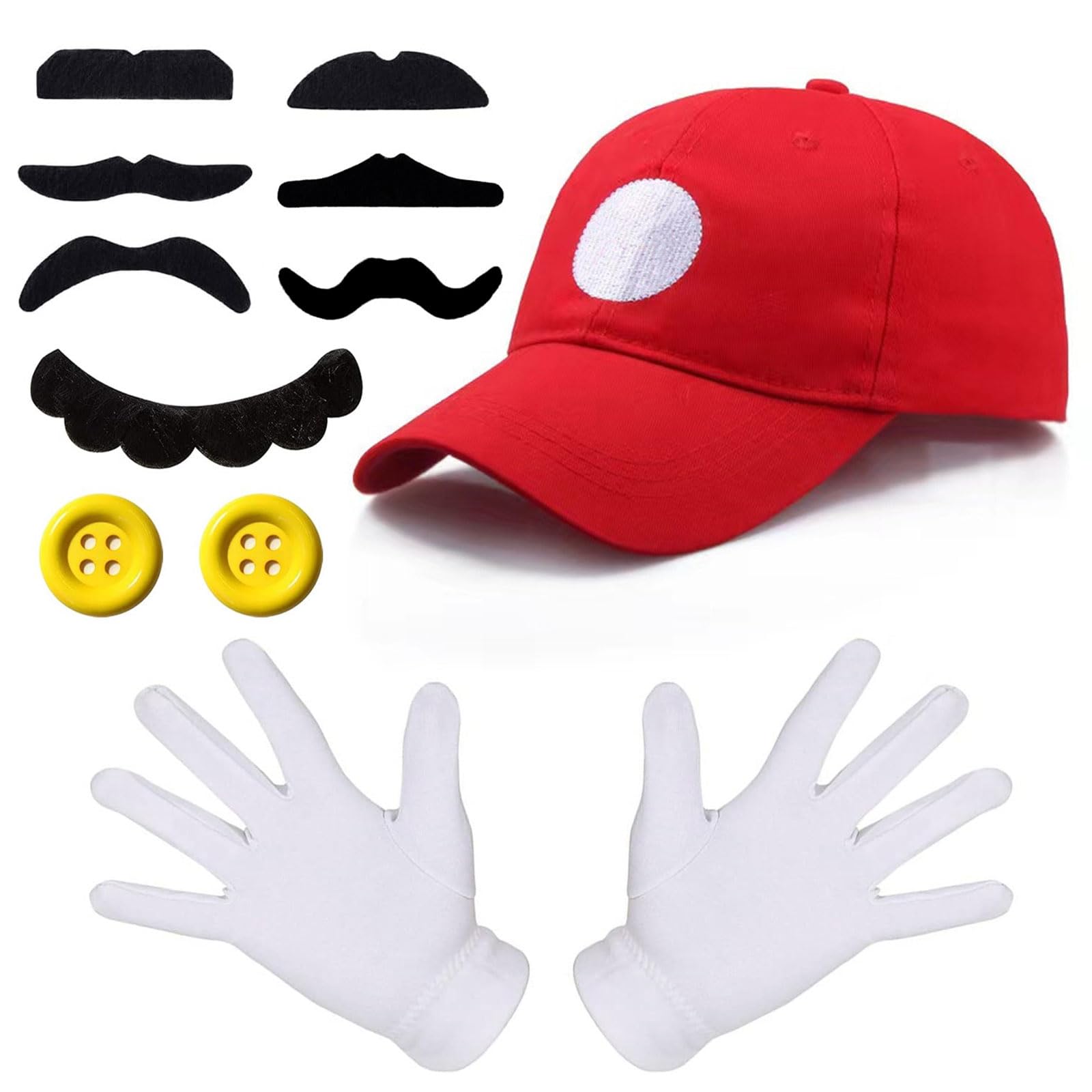 SSKHE Costume Red Hat White Gloves Mustache Buttons Carnival Costume accessories for Boys Girls Women Kids Childrens Men