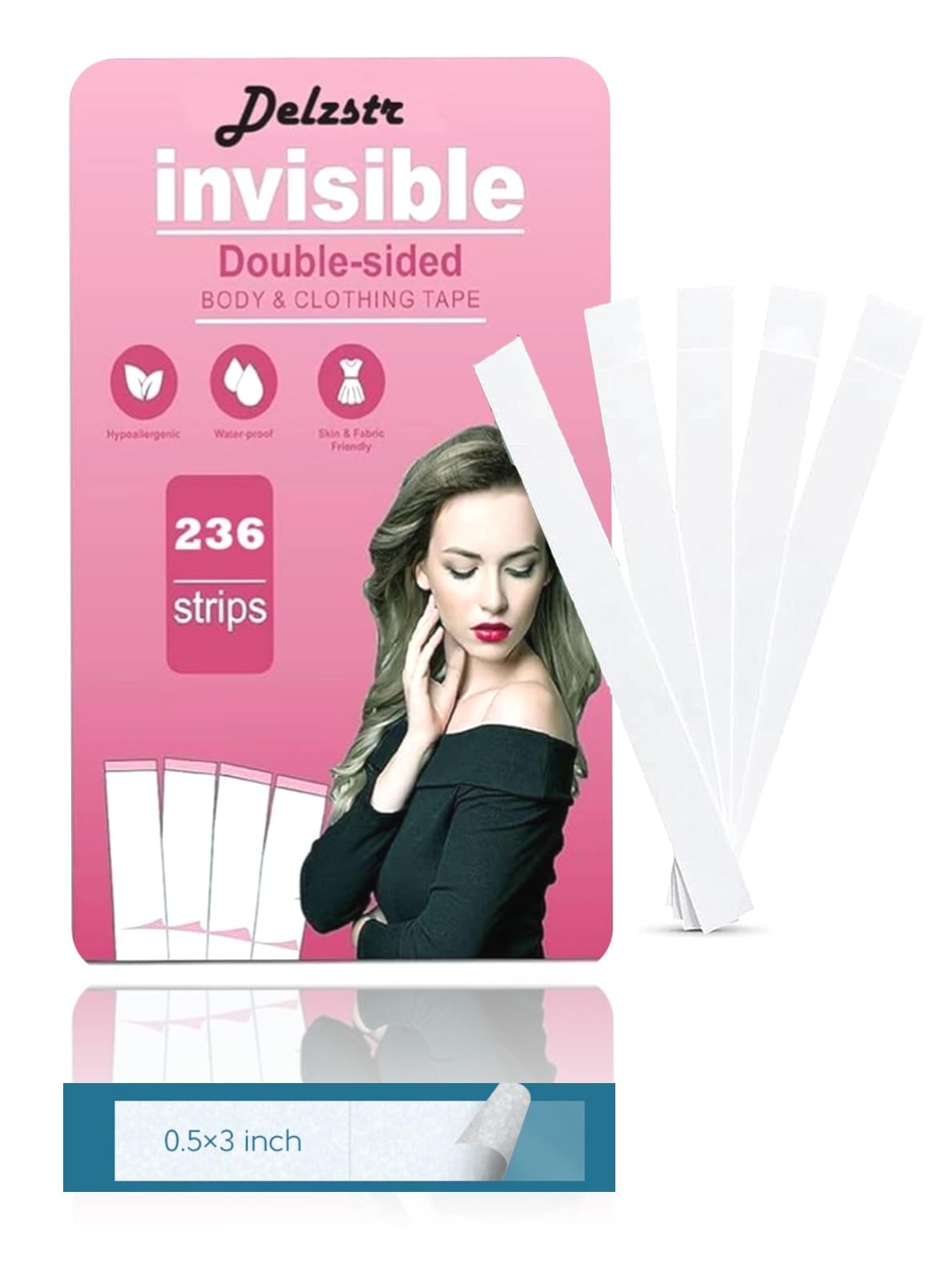 236 Strips - Double Sided Tape for Fashion, Clothing and Body | All Day Strength Invisible Dress Tape for women | Gentle to stick on Skin and clothes | Transparent (236-strips)