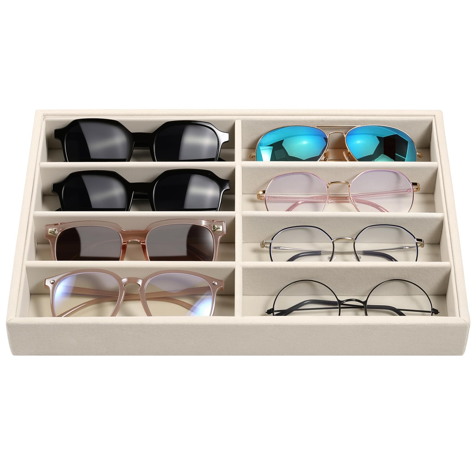 Emibele Brille Aufbewahrungsbox Organizer, 8 Gitter Samt Schmuckschale Uhr & Schmuck Stapelbar Aufbewahrung, Aufbewahrungsschrank mit Abnehmbarer Interner Trennwand für Familie Geschäft - Schwarz