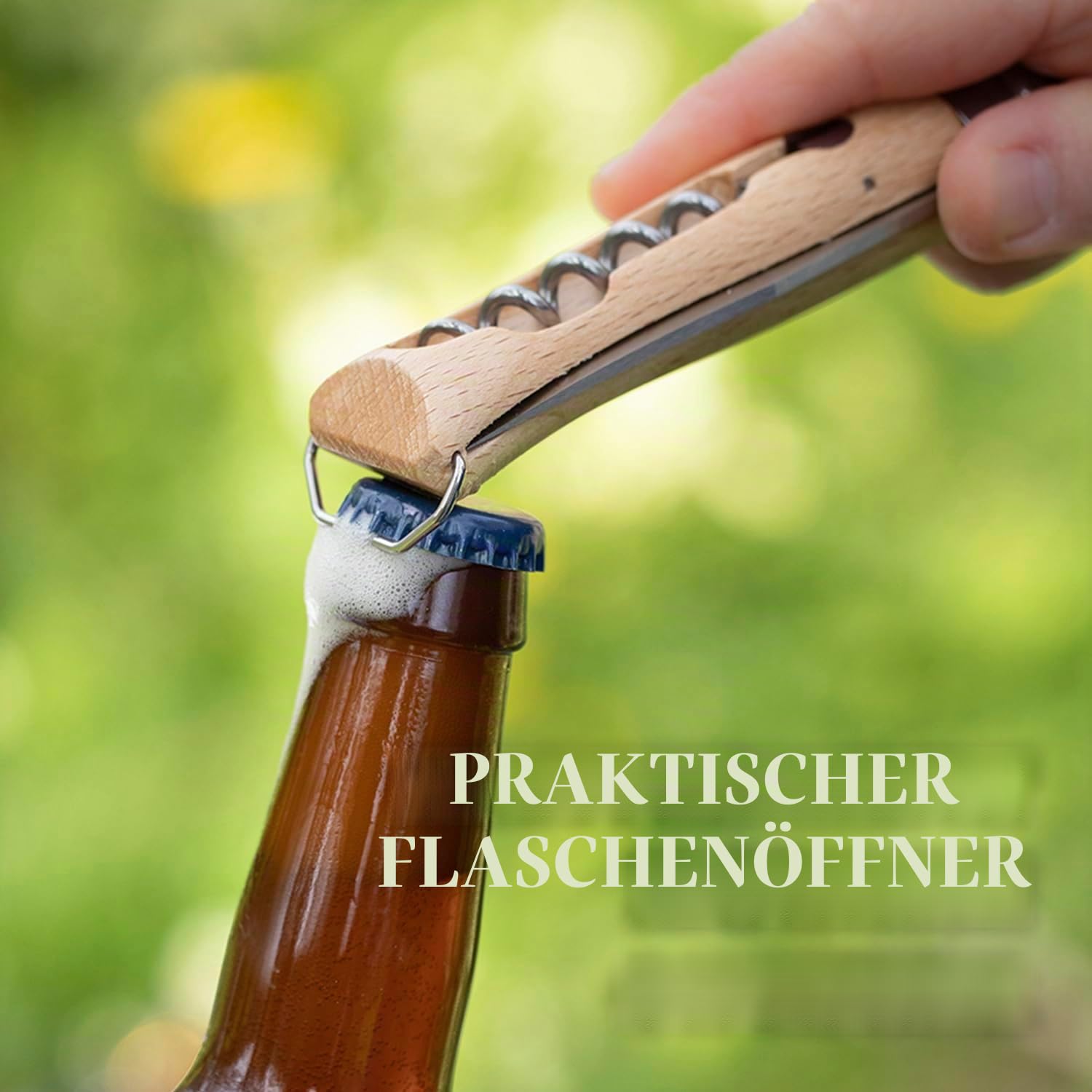 Opinel Taschenmesser No. 10, mit Korkenzieher und Kapselheber, aus rostfreiem Stahl, mit Buchengriff, Klingenlänge: 10cm, 254651, Braun