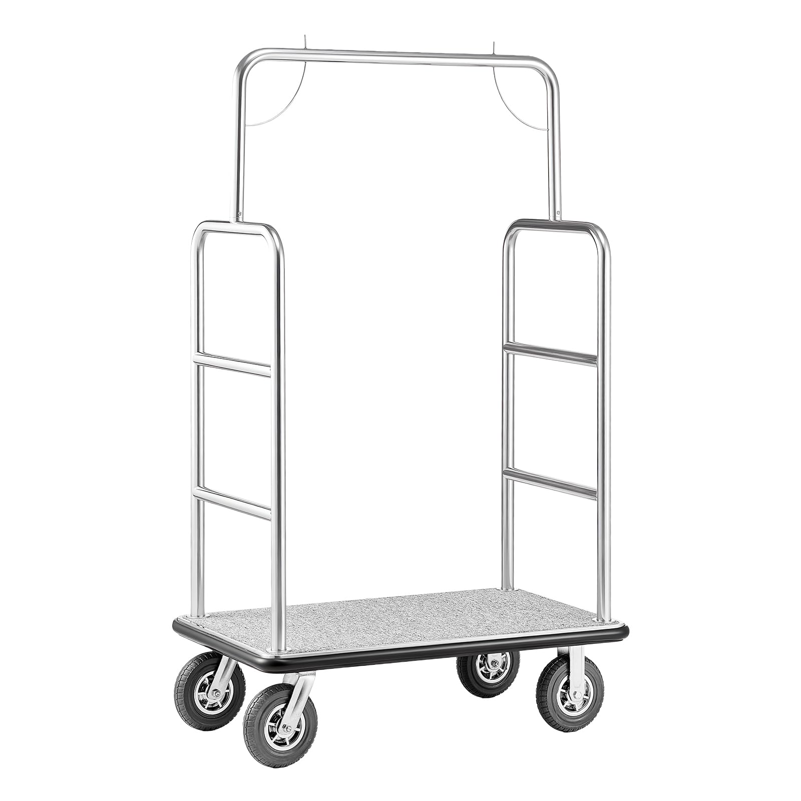 VEVOR Chariot à Bagages Hôtel, 544 kg, Chariot à Plate-Forme de Concierge, Finition INOX Brossé, avec Moquette Grise, Roues Caoutchouc 20,32 cm, Porte-Bagages pour Hôtels, Condos, Complexes Hôteliers
