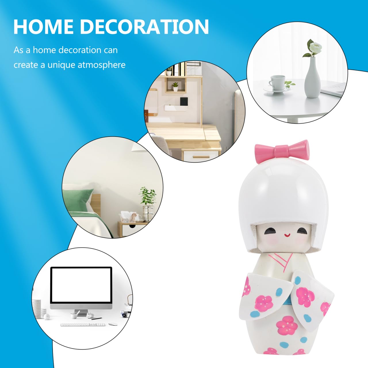 TOYANDONA Statuetta da collezione tradizionale giapponese Kimono Kokeshi in legno con geisha asiatica, per ufficio, casa, feste, decorazione da tavolo