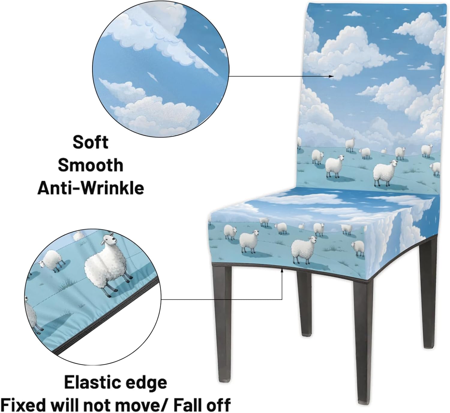 QsirBC Sky Meadow Sheep Stretch Dining Room Chair Covers Set of 4 Chair Slipcovers Removable Washable Kitchen Seat Covers Chair Protectors for Hotel Party Wedding