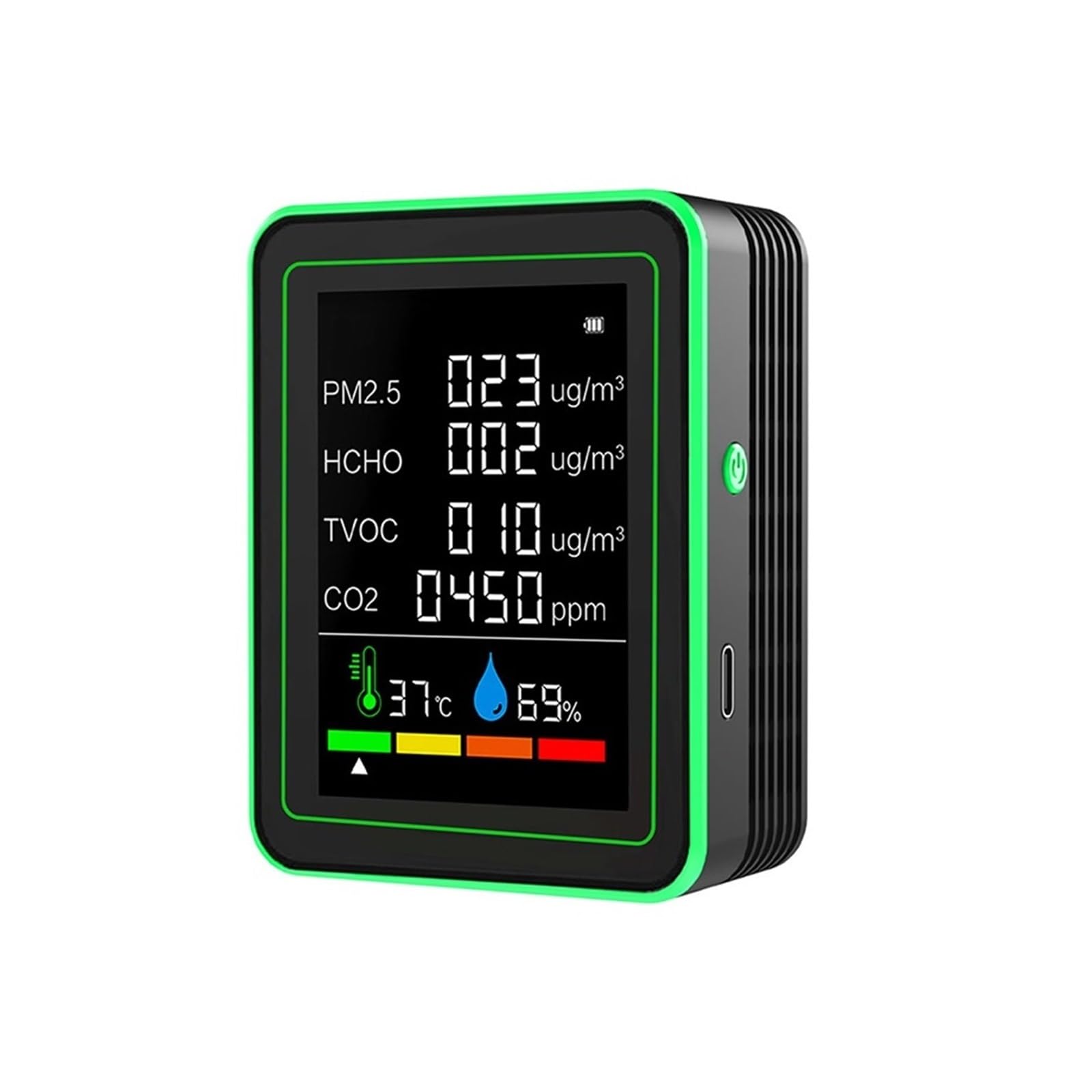 Air Quality Monitor, 6 in 1 Carbon Dioxide Detector Air Quality Monitor Carbon Dioxide Detector(Nero)