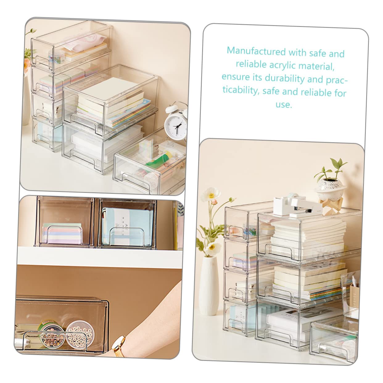 WOONEKY 2 Stück Acryl Kosmetikaufbewahrungsboxen für Schubladen Make Up Organizer für Schminke Leicht und Multifunktional für Schlafzimmer und Arbeitszimmer