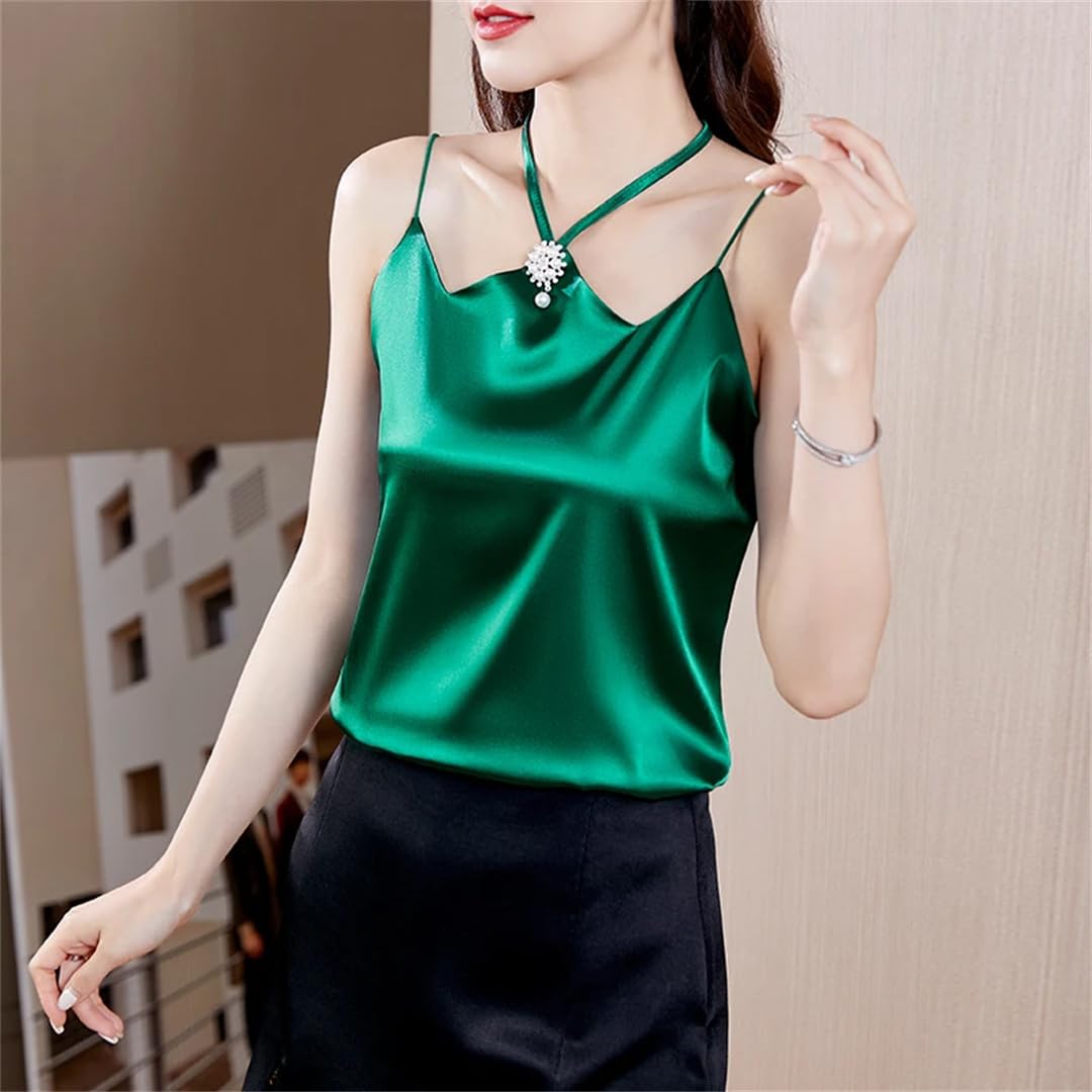 Canotte da donna senza maniche Halter Seta allentato Satin Tops