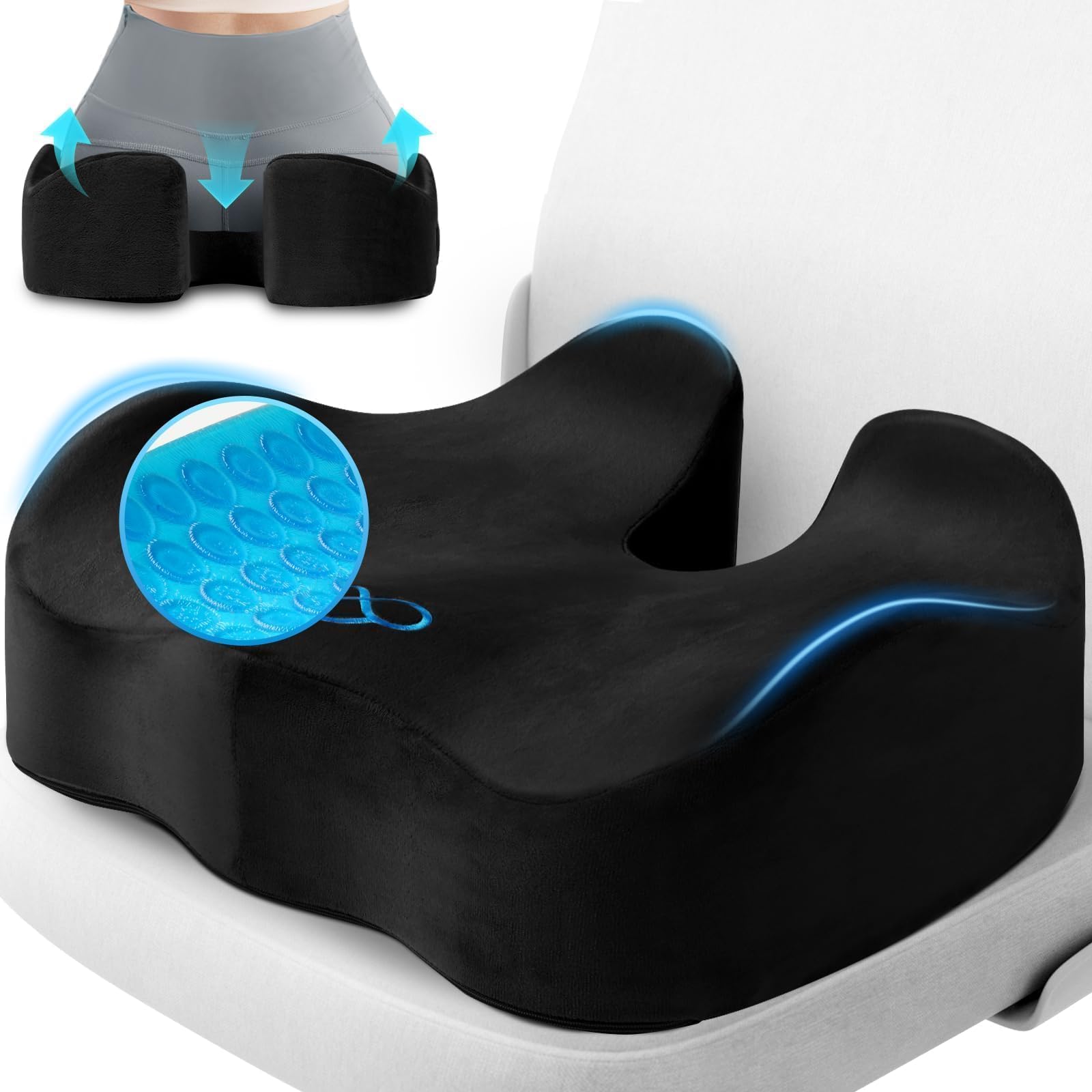CushyOasis Cojín de asiento, cojines de silla, cojines de silla de oficina, parte inferior antideslizante y funda extraíble, cojín de alivio del dolor de coxis, cojín de asiento de espuma