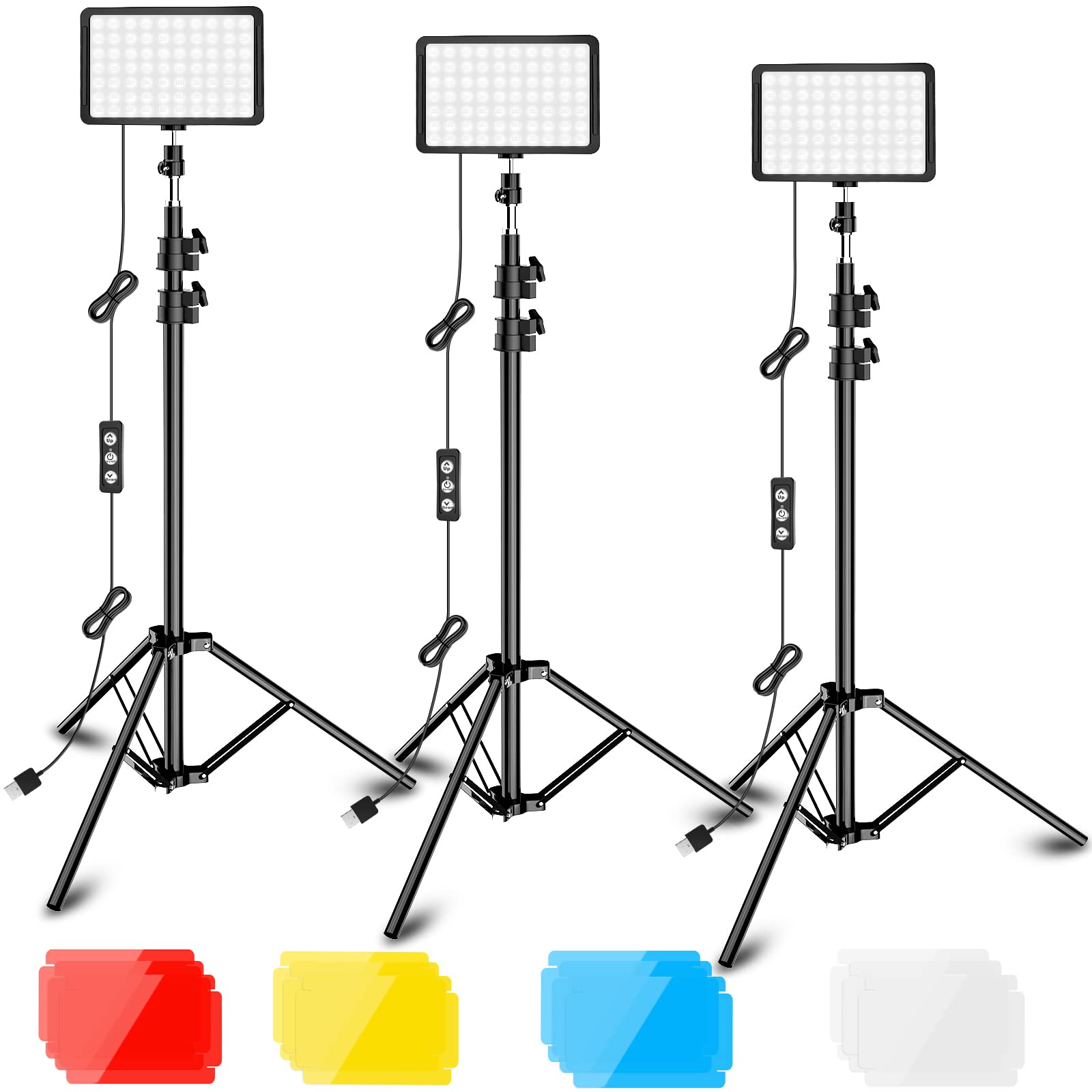 Led Video Lighting Kit Dimmable 5600K USB 70 LED Video Light with Mini Adjustable Tripod Stand and Color Filters for Table Top/Low Angle Photo Video Studio Shooting
