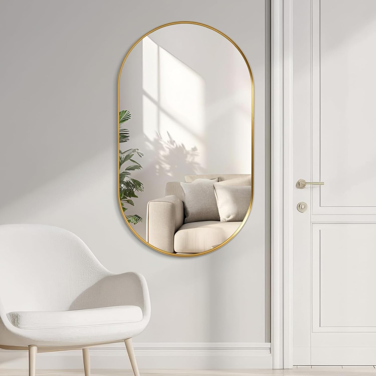 BKSXSOP Wall mounted oval mirror, horizontal/vertical makeup shaving bathroom aluminum frame decorative dressing table hanging mirror for living room, bedroom, corridor