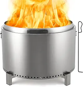 27in Outdoor Stainless Steel Smokeless Fire Pit, Low Smoke Outdoor Mini Fire, Outside Bonfire for Backyard, Camping, Picnics, with Firehook, Handle