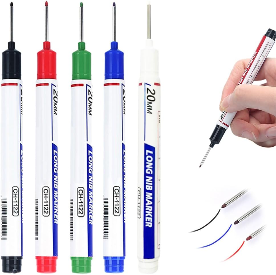 Improve Lengthy Head Deep Gap Marker Pens, 20mm Fast-dry Waterproof Lengthy Nib Everlasting Markers, Building Marking Software, Carpenter Ink Marker Pens Metallic Marking Pen (5 coloration)