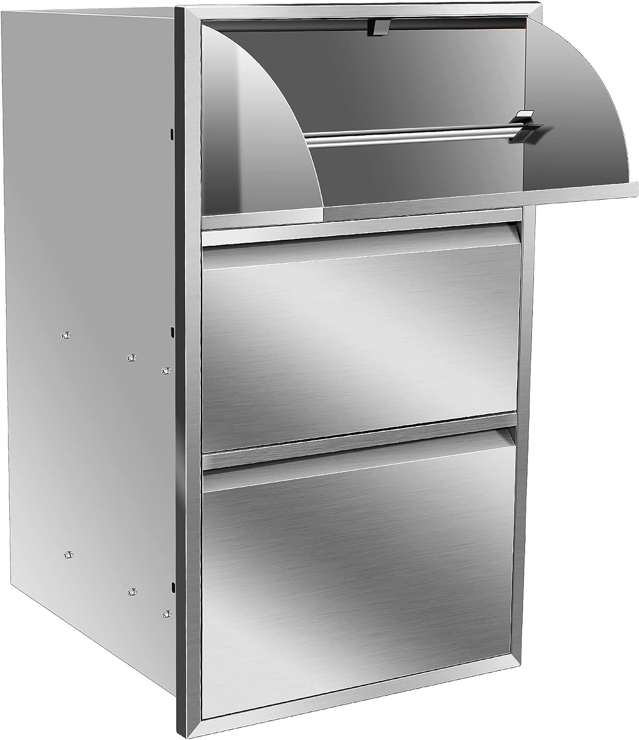 17" W x 30" H x 21" D Inch Outdoor Kitchen Stainless Steel Triple Access Drawers with Paper Towel Holder Combo for Outdoor Kitchen Island or Grill Station