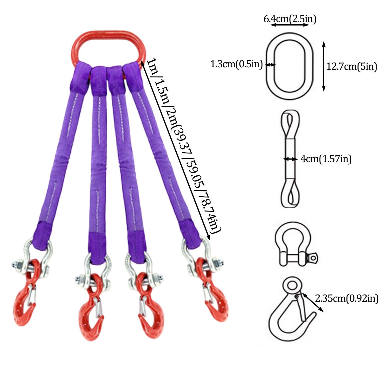 Eslinga de Cadena para elevación, Eslinga de cincha de poliéster con Gancho, Correas de elevación de Cuatro ramales de Alta Resistencia para Motores, grúas y polipastos(2tons,1.5m)