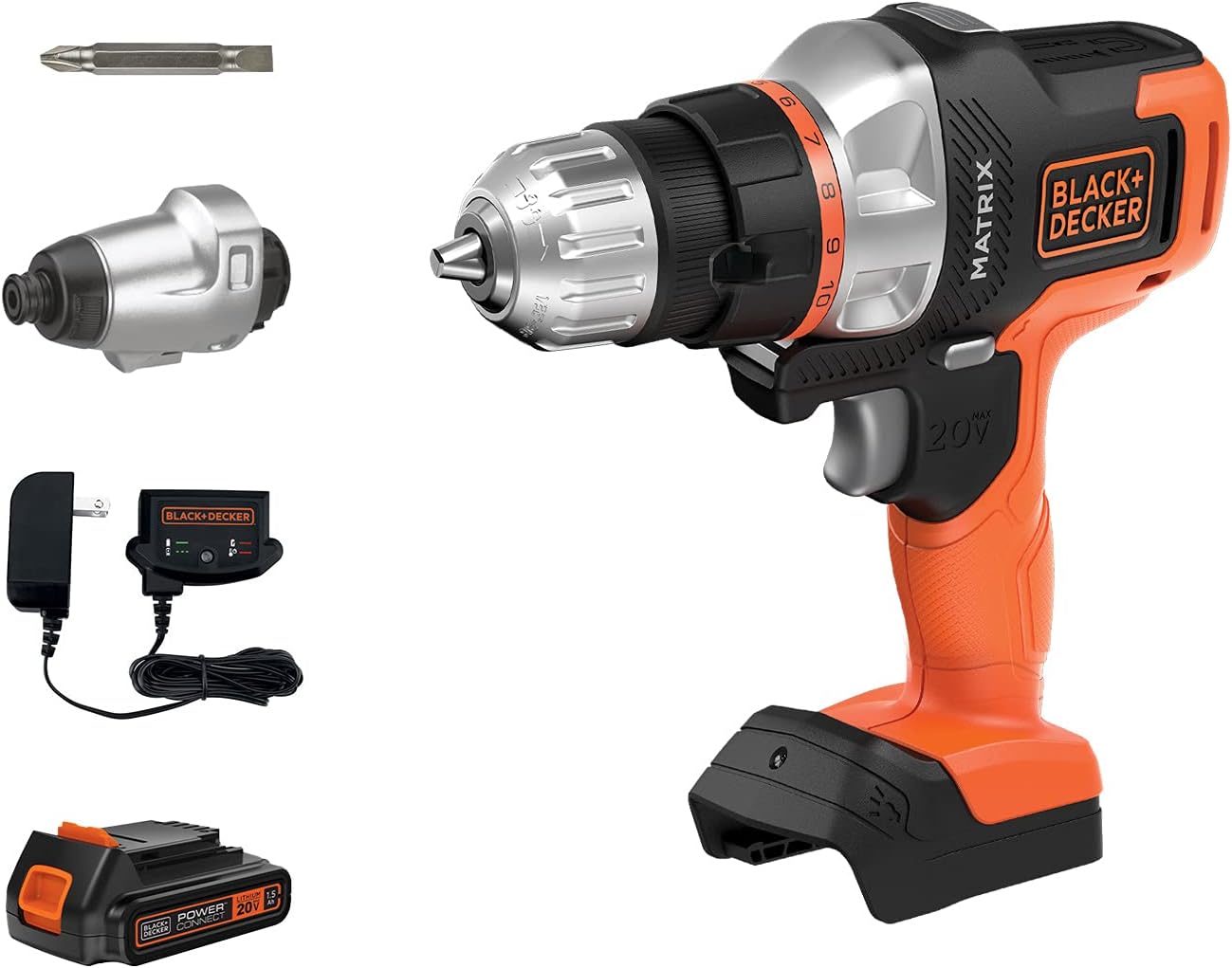 Black & Decker 20V MAX* MATRIX™ Drill, Power Tool Combo Kit, 6-Tool Set, Cordless Tool Set