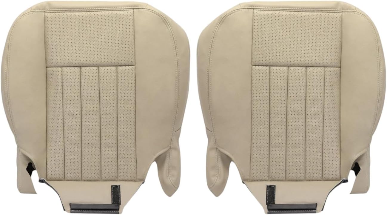 2003 2004 Lincoln Navigator Replacement Genuine Leather with Synthetic Leather Perforated Insert Seat Covers in Light Parchment Tan (Genuine Leather, Driver Bottom)