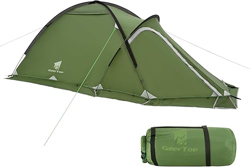 Geertop Tienda de campaña portátil para 2 personas y 4 estaciones, impermeable, doble capa, para todo tipo de clima, para camping, senderismo,